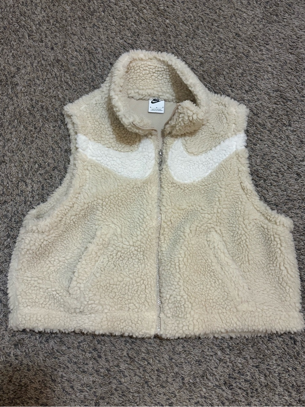Nike Women’s Beige/Cream Sherpa Vest with White Swoosh